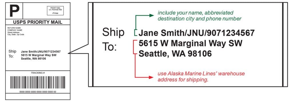 Labeling your package for barge shipping to Alaska.
