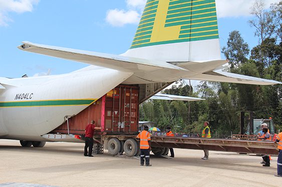 Shipping to locations such as Papua New Guinea and Africa with our Hercules aircraft.